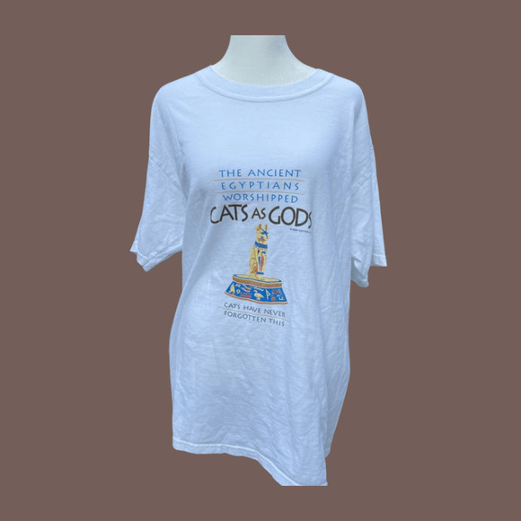 Gildan Cat Graphic Tee | White Cotton | Size L | Vintage - Picture 1 of 4